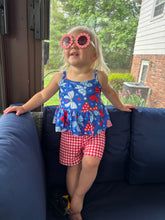 Load image into Gallery viewer, Red, White, &amp; Bows Peplum Top