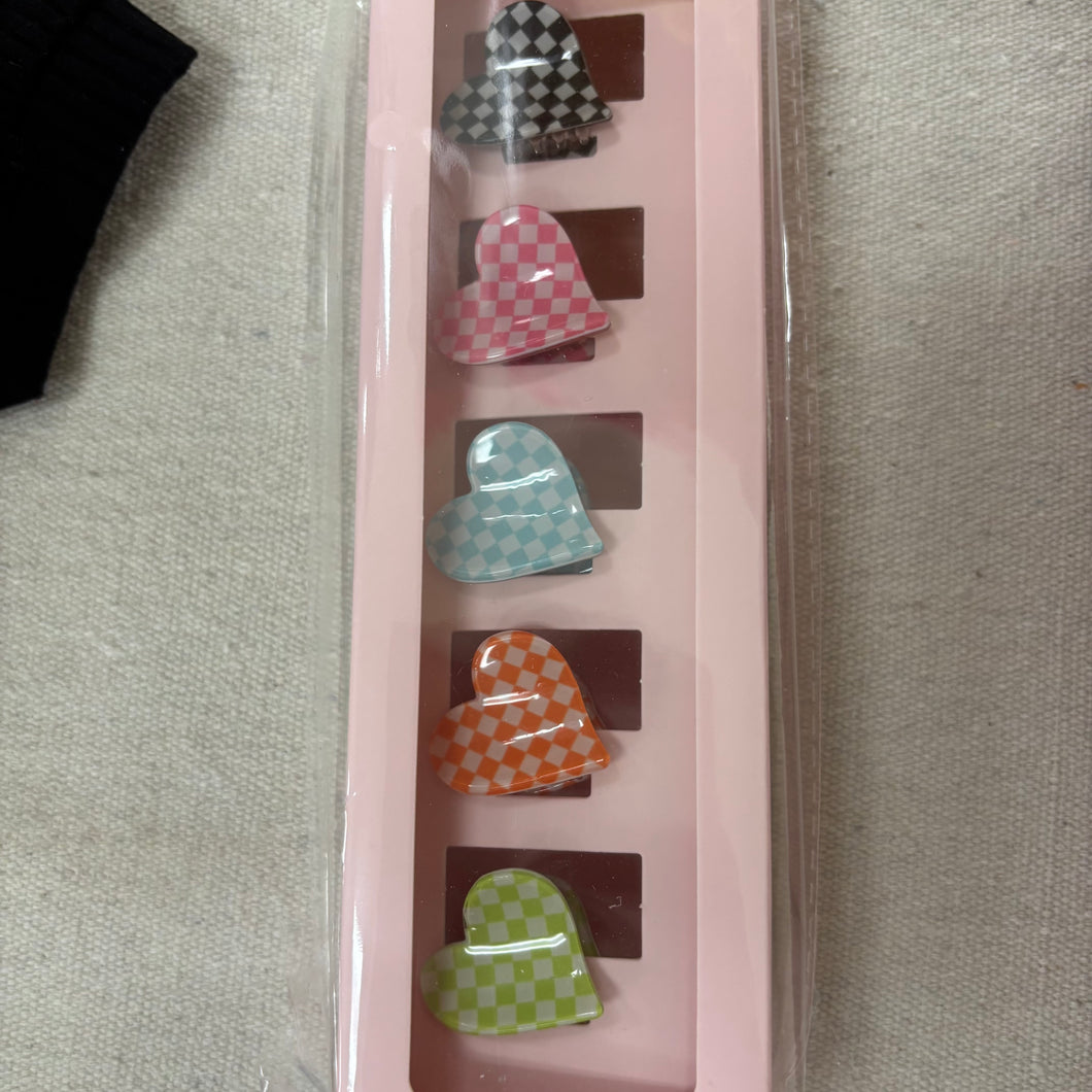 Checkered Heart Claw Clip