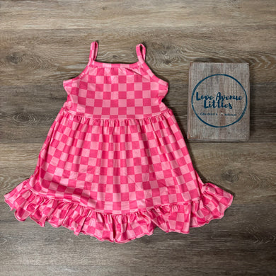 Pink Checkered Print Dress